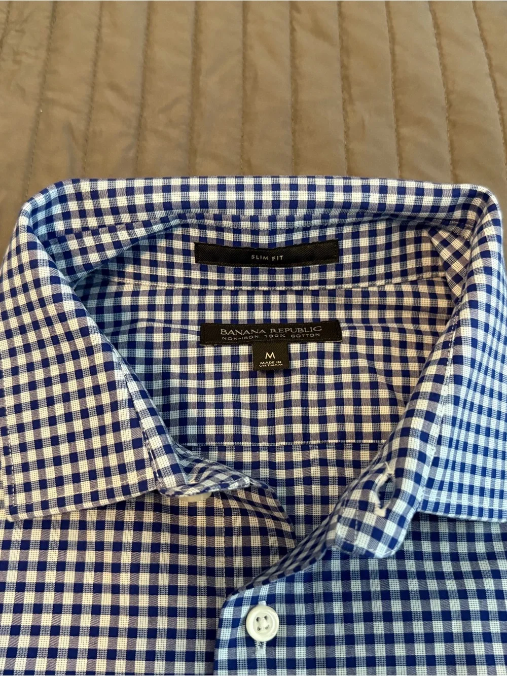 Banana Republic Men’s Navy and Blue Gingham Dress Shirt